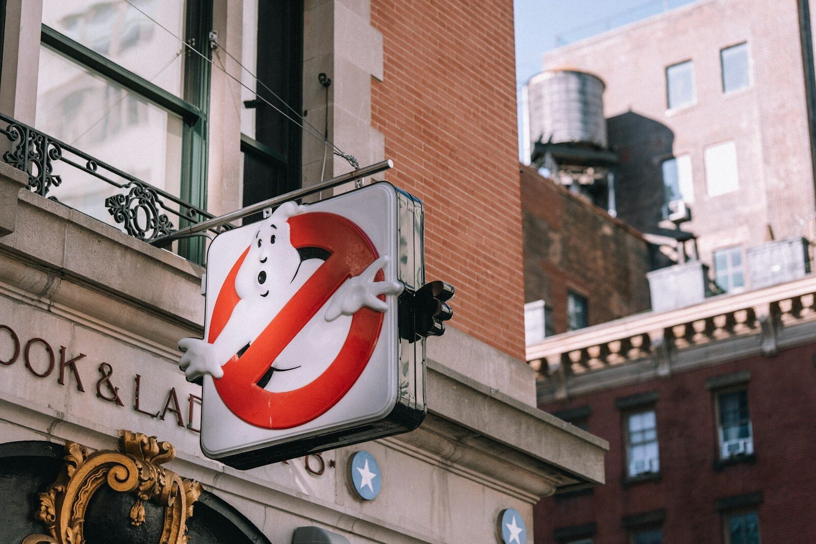 Ghostbusters logo sign on a new york building
